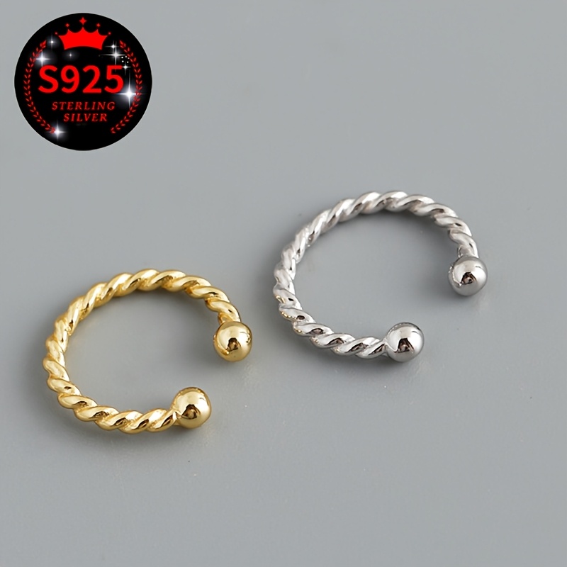 2pcs Twist Rope Shape No Pierced Ear Clip Earrings 925 Silver with Packaging